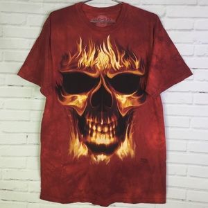 Skulbone Men’s Size L Fire Skull T-shirt Tie Dye